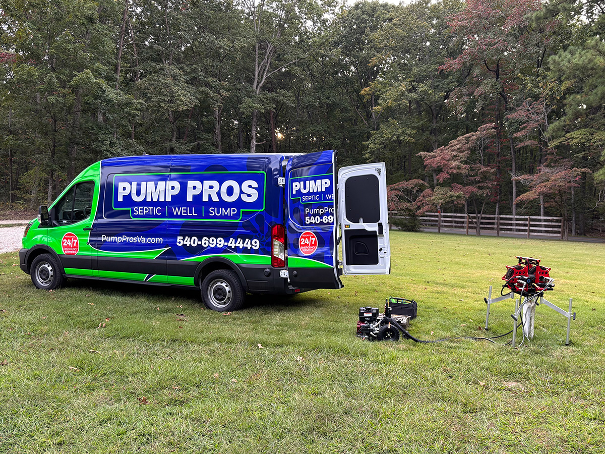 Pump Pros work truck in a field preparing to work on a project.